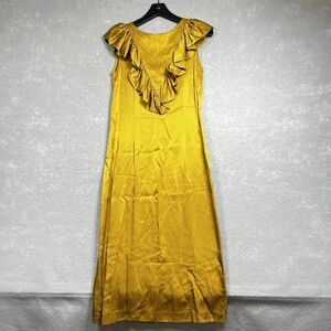 Anthropologie Seen Worn Kept Satin Ruffle Midi Dress 4 Gold Yellow Sleeveless